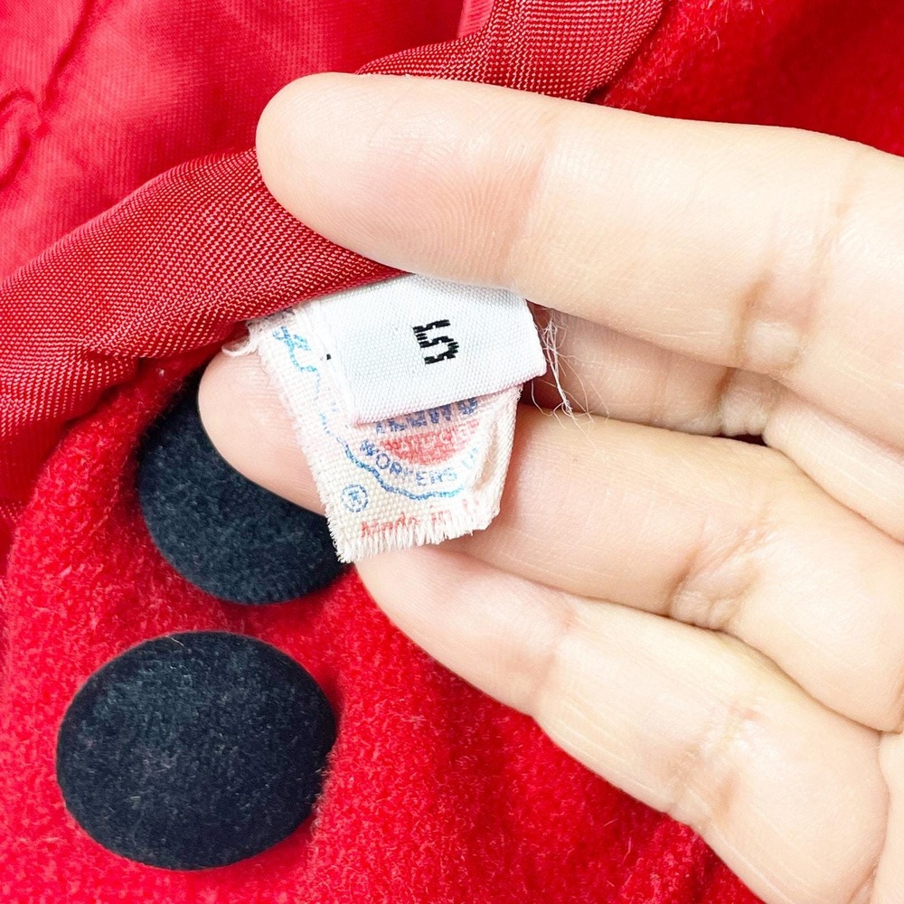 Vintage Rothschild Red Children's Wool Coat Black Trim Buttons Girl Size 5 READ - Picture 5 of 11